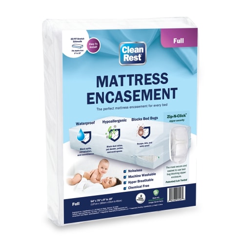 CleanRest Mattress Encasement, 100% Polyester, Full, 54x75, Depth up to 18", White